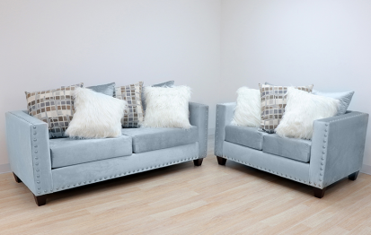 Baby Blue Glamour Sofa & Loveseat