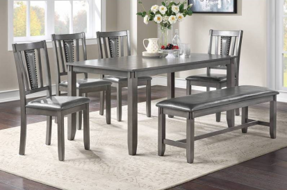 Kenzie Grey Large Dining Set with Bench